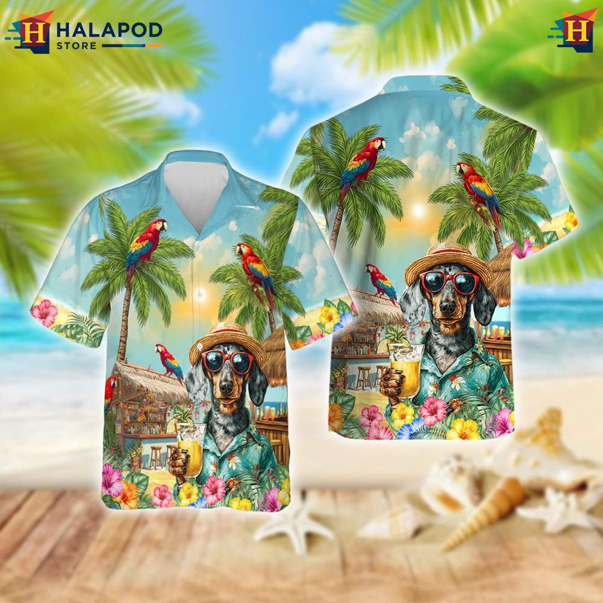 Dachshund Funny Dog Tropical Shirt Casual Summer Beach Short Sleeve Tops