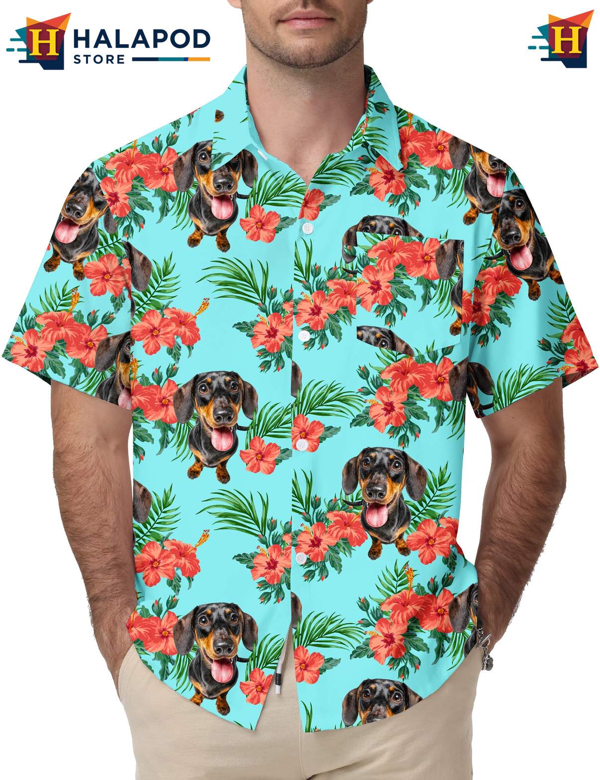 Dachshund Hibiscus Tropical Hawaiian Shirt Funny Short Sleeve Beachwear