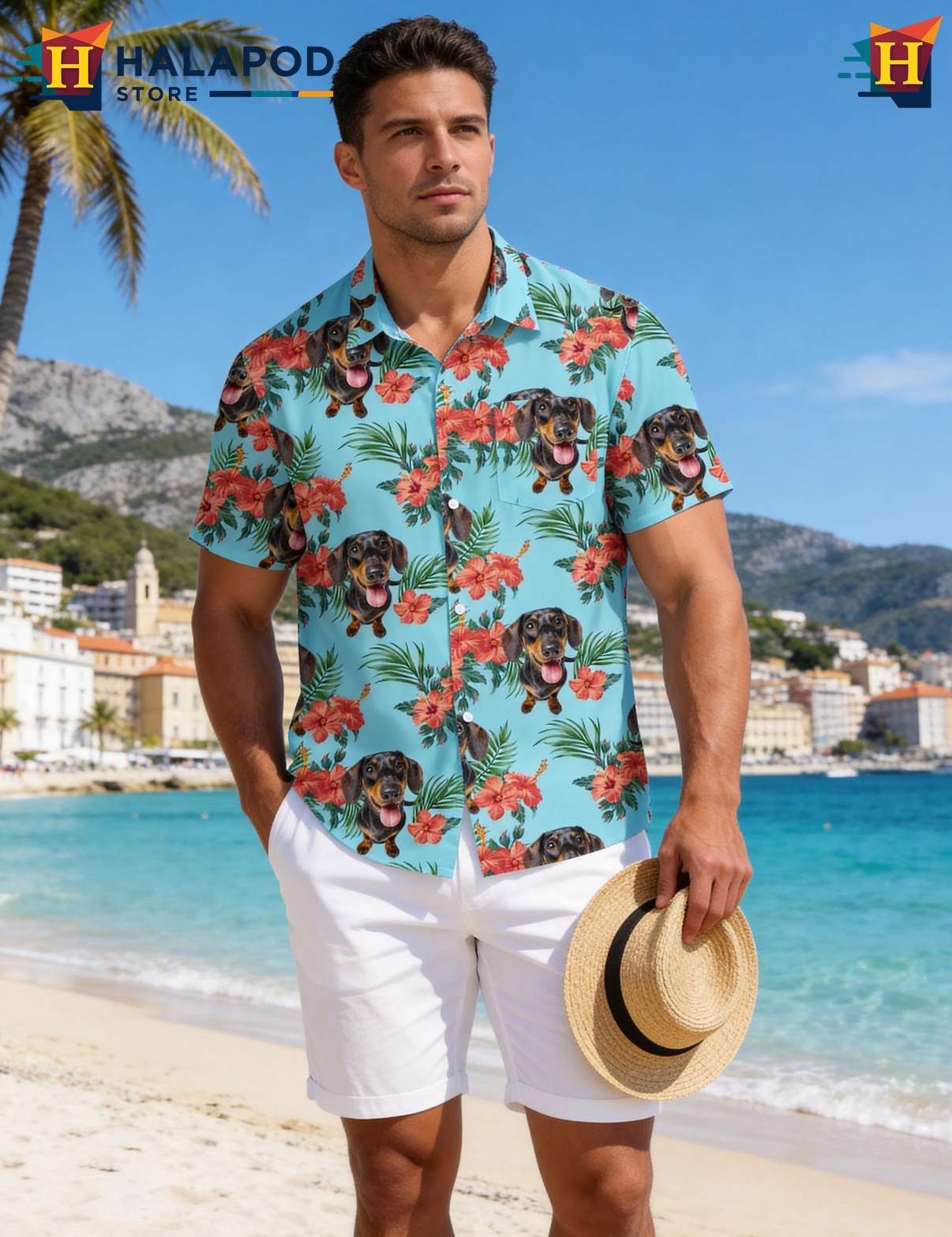 Dachshund Hibiscus Tropical Tropical Shirt Funny Short Sleeve Beachwear