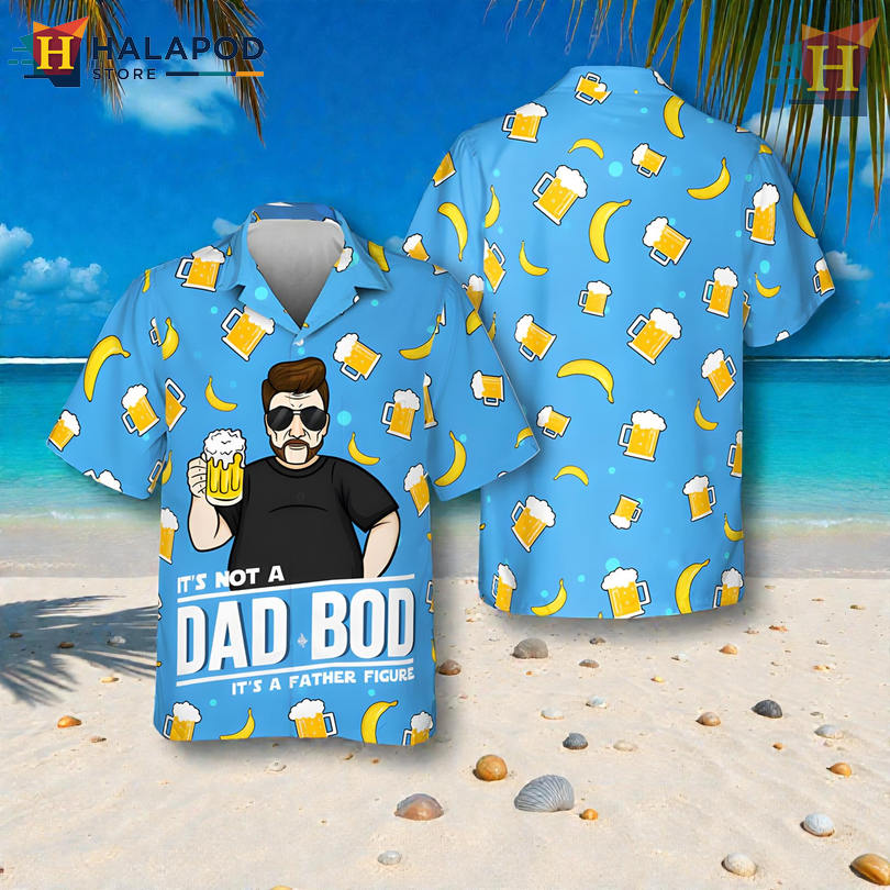 Dad Bod Fathers Figure Joke Artwork On Tropical Button Down Shirt Casual Wear