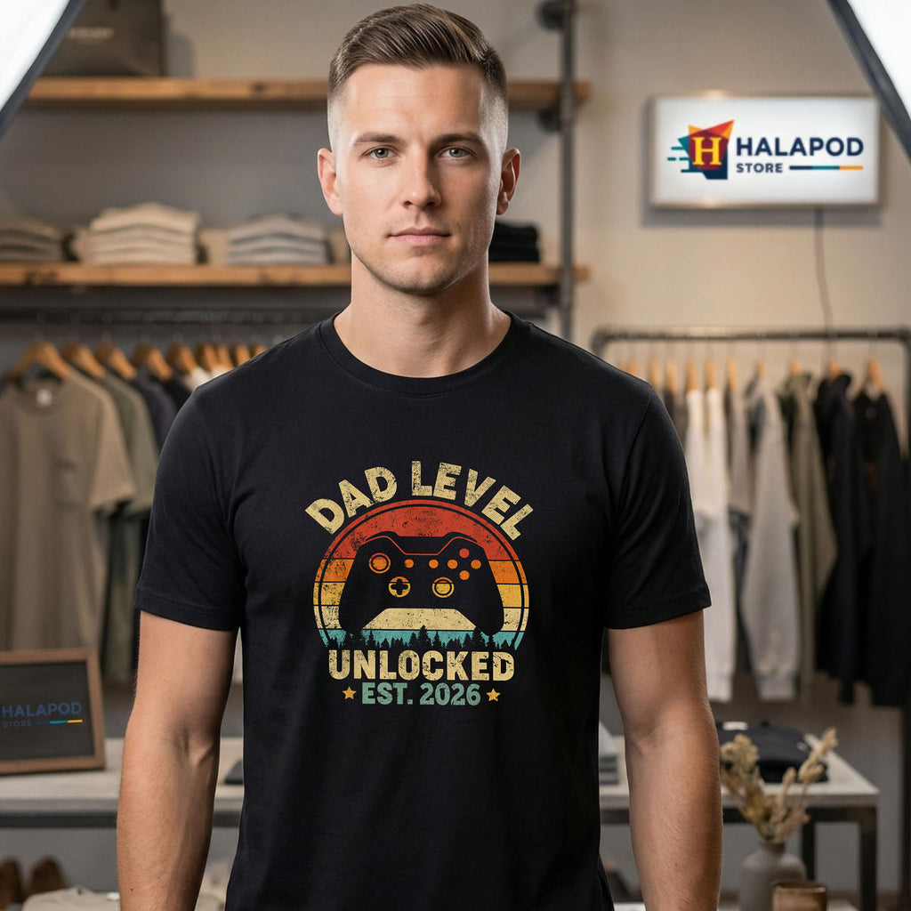 Dad Level Unlocked Video Gamer Shirt 2026 Leveled Up To Daddy Fan Apparel Gear