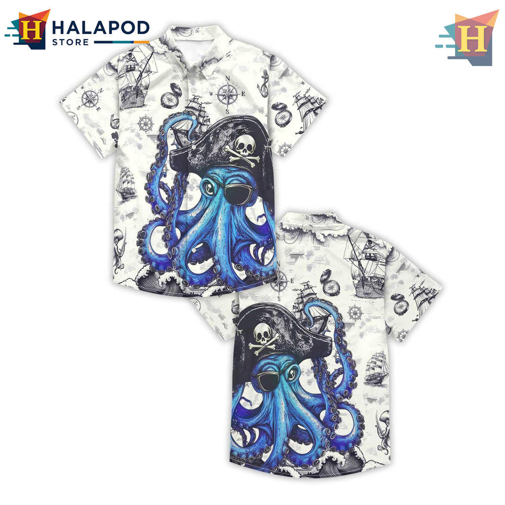 Dark Blue Pirate King Hawaiian Shirt Funny Summer Beach Vacation Casual Apparel