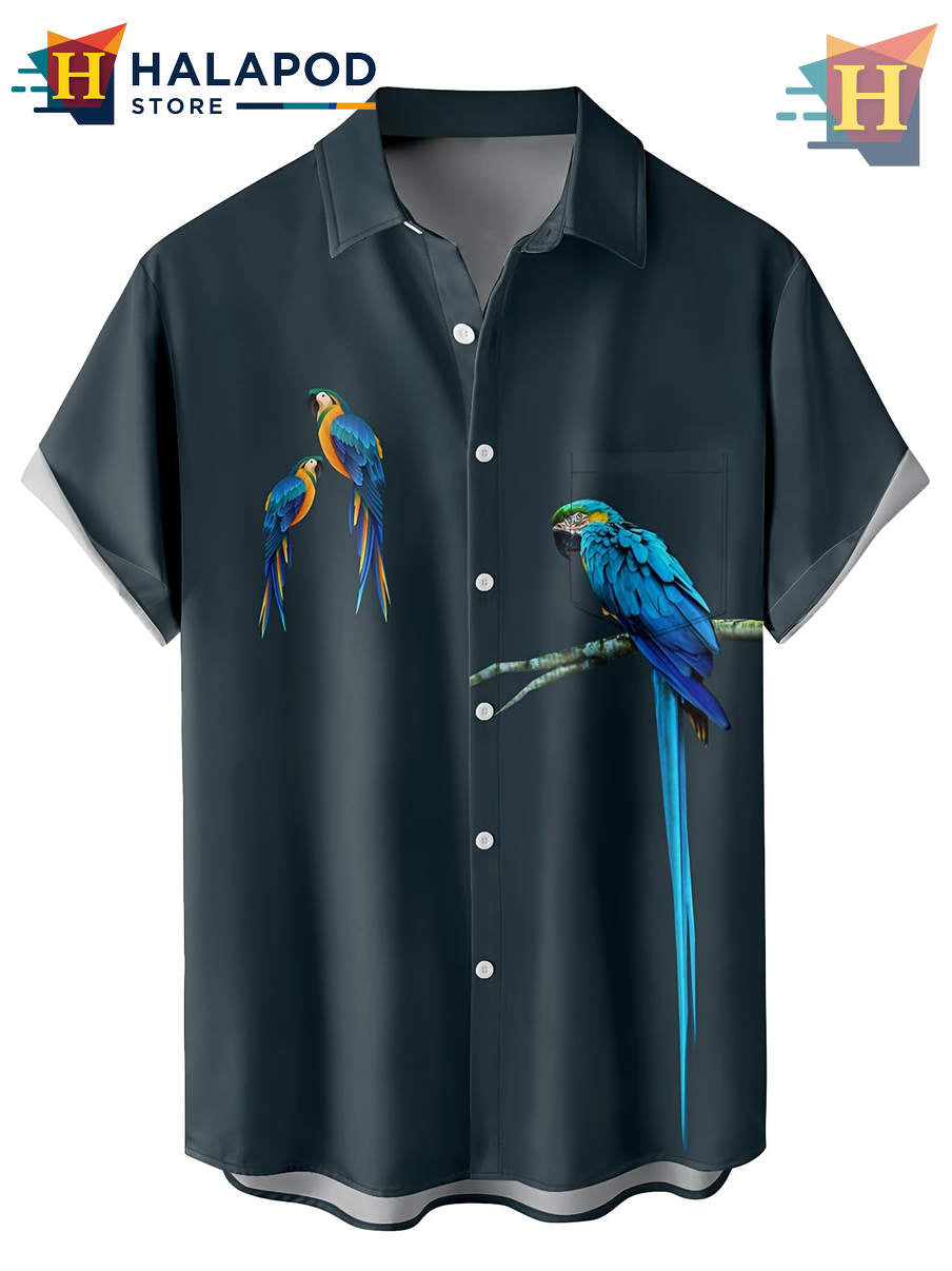 Dark Green Bird Tropical Hawaiian Shirt 2026 Holiday Casual Beach Fan Gear