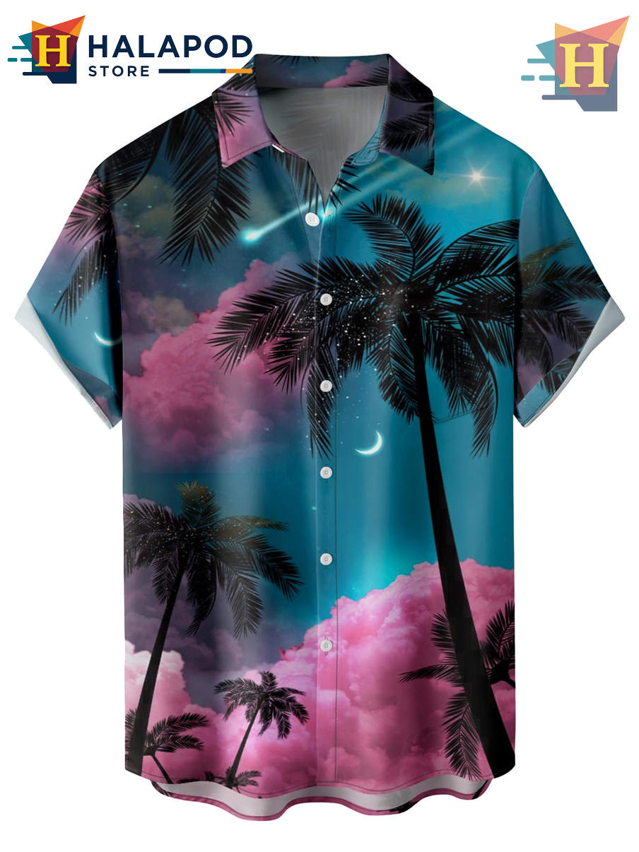 Dark Green Night Sky Hawaiian Shirt 2026 Tropical Holiday Casual Beach Gear