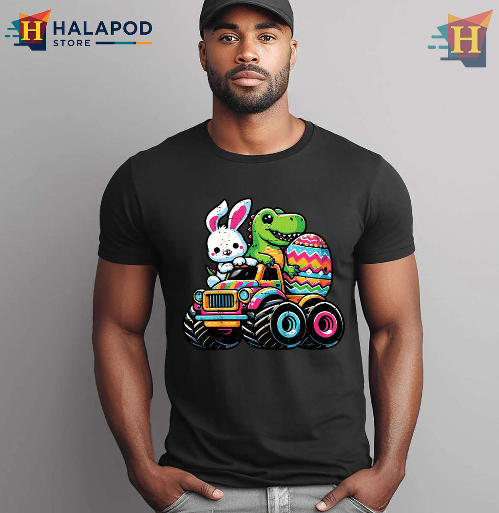 Dino Monster Truck Bunny Toddler Graphic Toddler Easter Shirt Cute Style