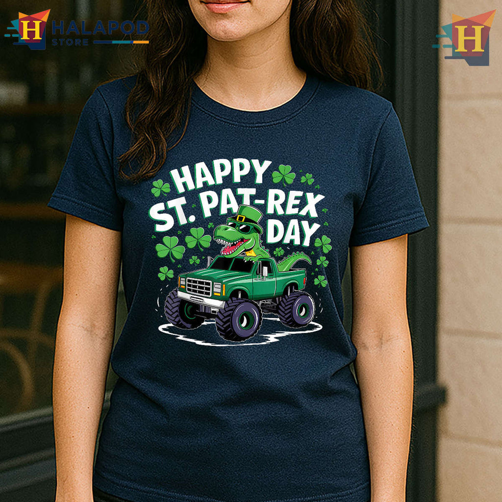 Dino Truck Party Tee St Patricks Day T Shirts Happy Pat Rex Style