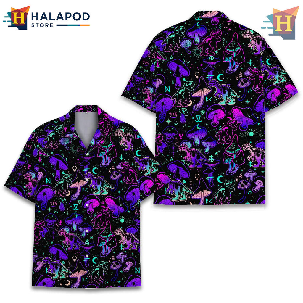 Dinosaur Mushroom Casual Hawaiian Shirt 2026 Tropical Summer Beach Fan Apparel