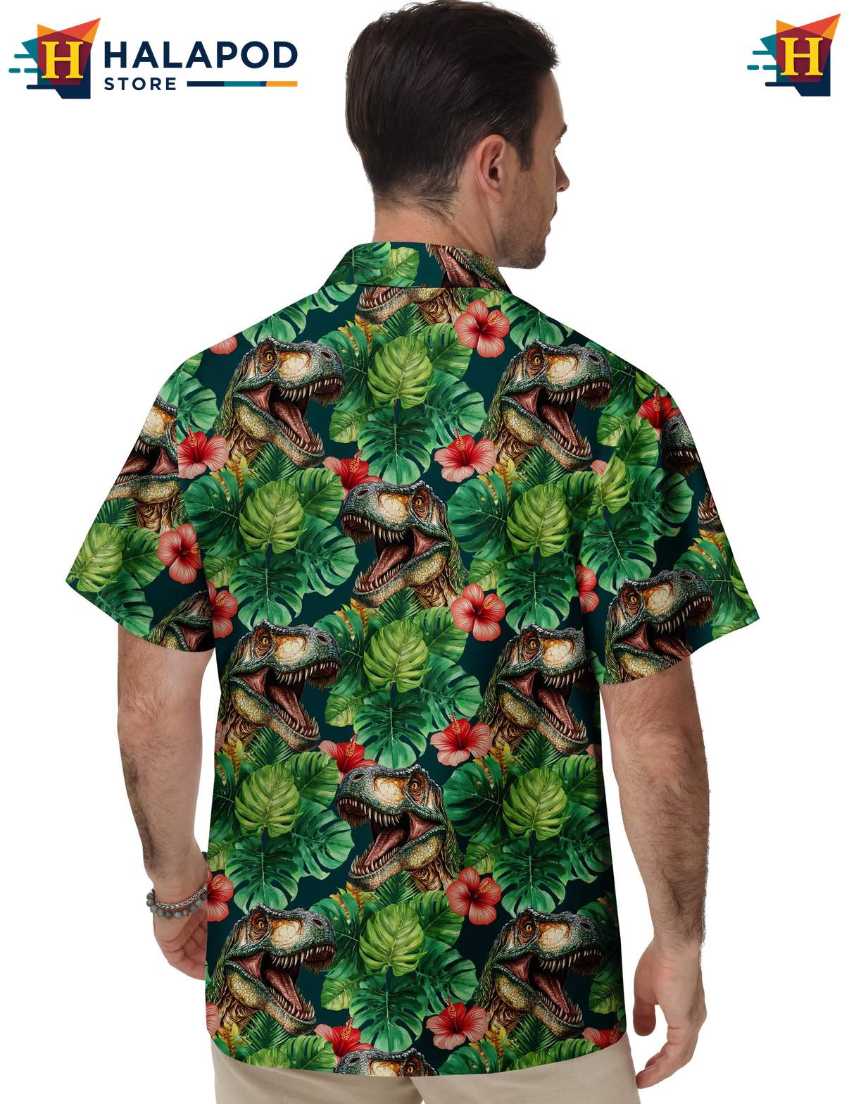 Dinosaur Tropical Short-sleeve button-up shirt Casual Funny Short Sleeve Summer Apparel