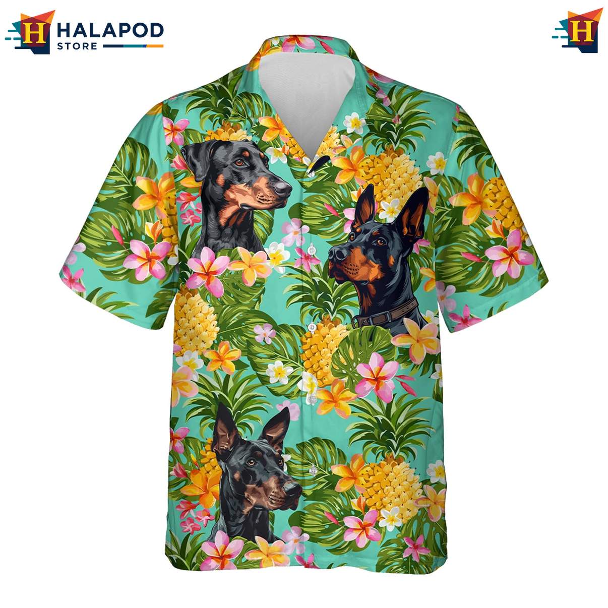 Doberman Dog Hawaiian Shirt Mens Tropical Summer Casual Button Down Clothing