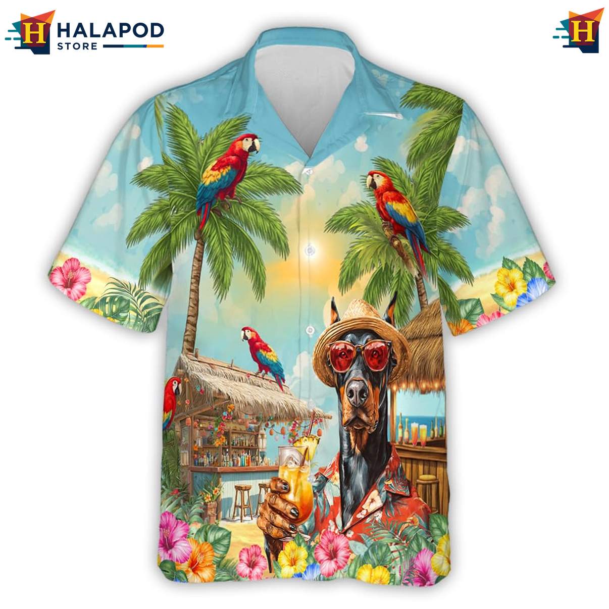 Doberman Pinscher Hawaiian Shirt Funny Dog Pattern Mens Summer Beach Apparel