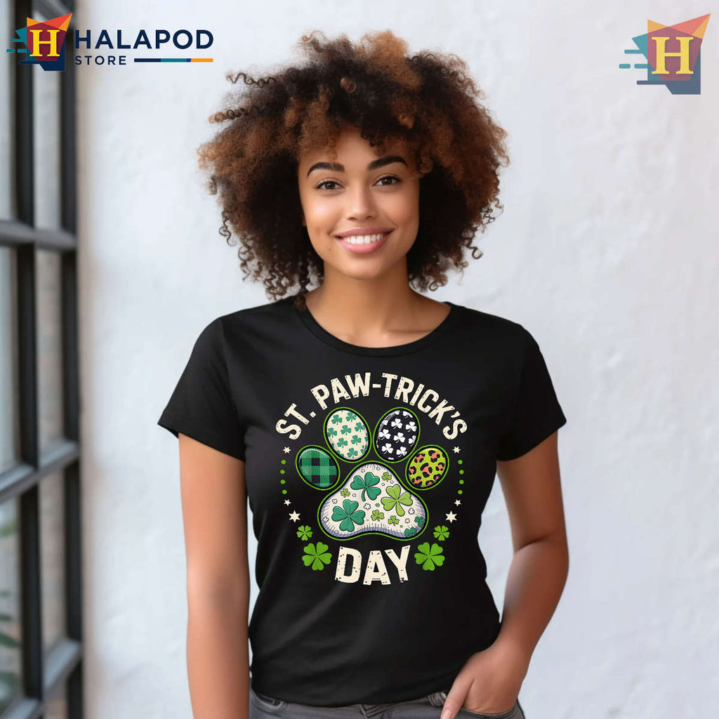 Dog Lover Paw Trick Tee Cute St Patricks Day Shirts Women Pet Mom