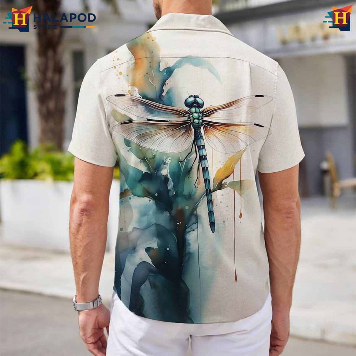 Dragonfly Tropical Aloha Shirt Mens Short Sleeve Floral Button Down Tops