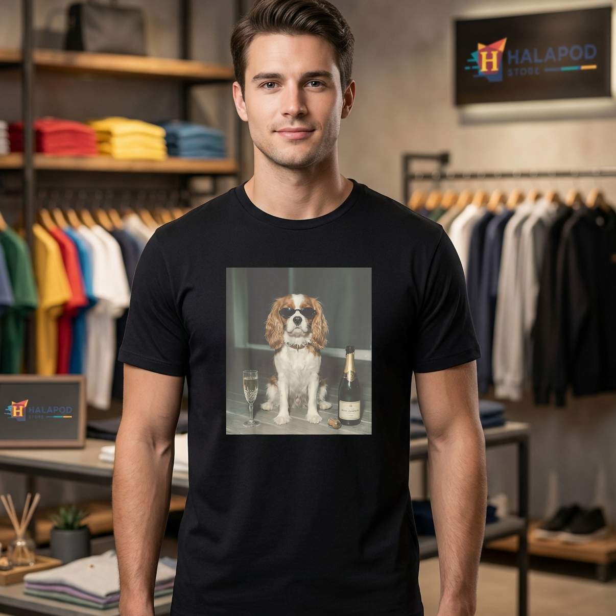 Drinking Champagne Cavalier T-Shirt King Charles Funny Meme Graphic Men