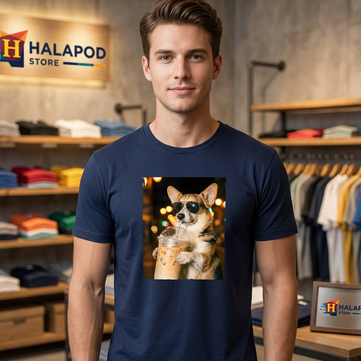 Drinking Ice Coffee Corgi Meme Tee Shirt Funny Dog Graphic Apparel For Mens