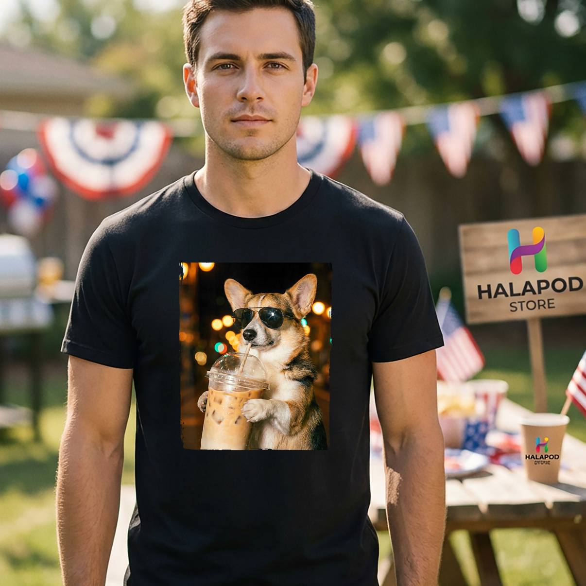 Drinking Ice Coffee Corgi Meme T-Shirt Funny Dog Graphic Apparel For Mens