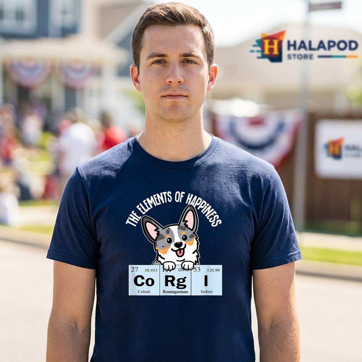 Elements Of Happiness Corgi T-Shirt Funny Blue Merle Dog Lover Graphic Men