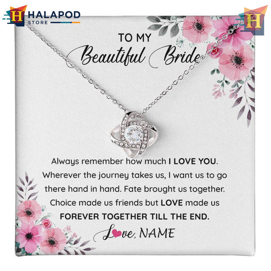 Engraved To My Beautiful Bride Gift Necklace Valentine Card Message From Groom Wedding Day