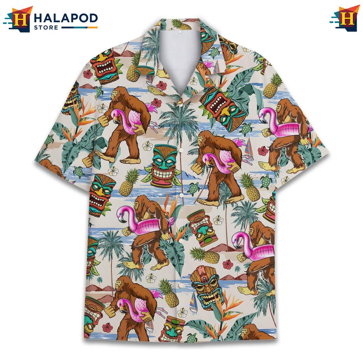 Exciting Bigfoot Aloha Shirt, Multicolor Summer Beach Button Down For Men