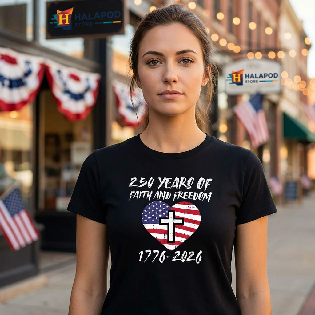 Faith Freedom US Flag Heart Shirt 250 Years 250th Anniversary Mens Graphic