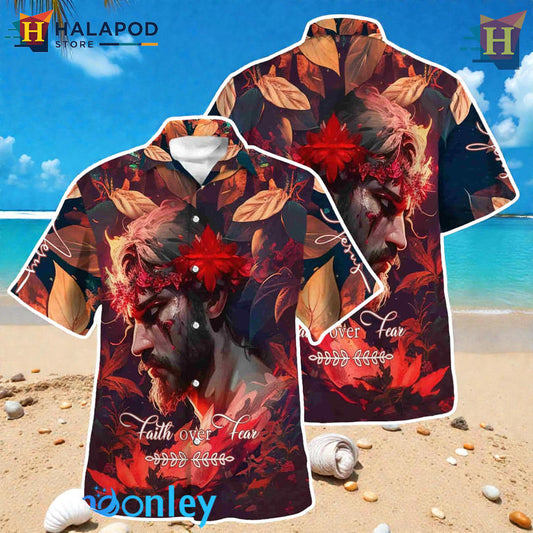 Faith Over Fear Jesus Message On Tropical Button Down Shirt Modern Island Wear