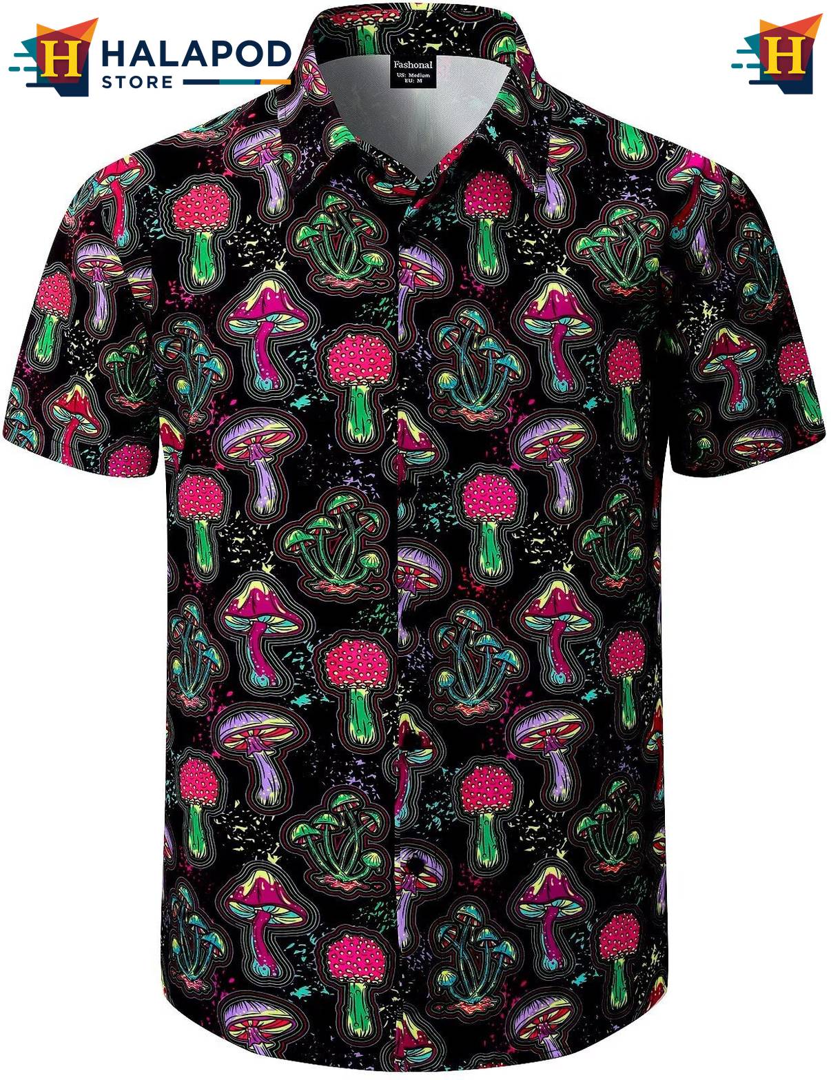 Fantasy Mushrooms Hawaiian Shirt Mens Tropical Beach Button Down Clothing