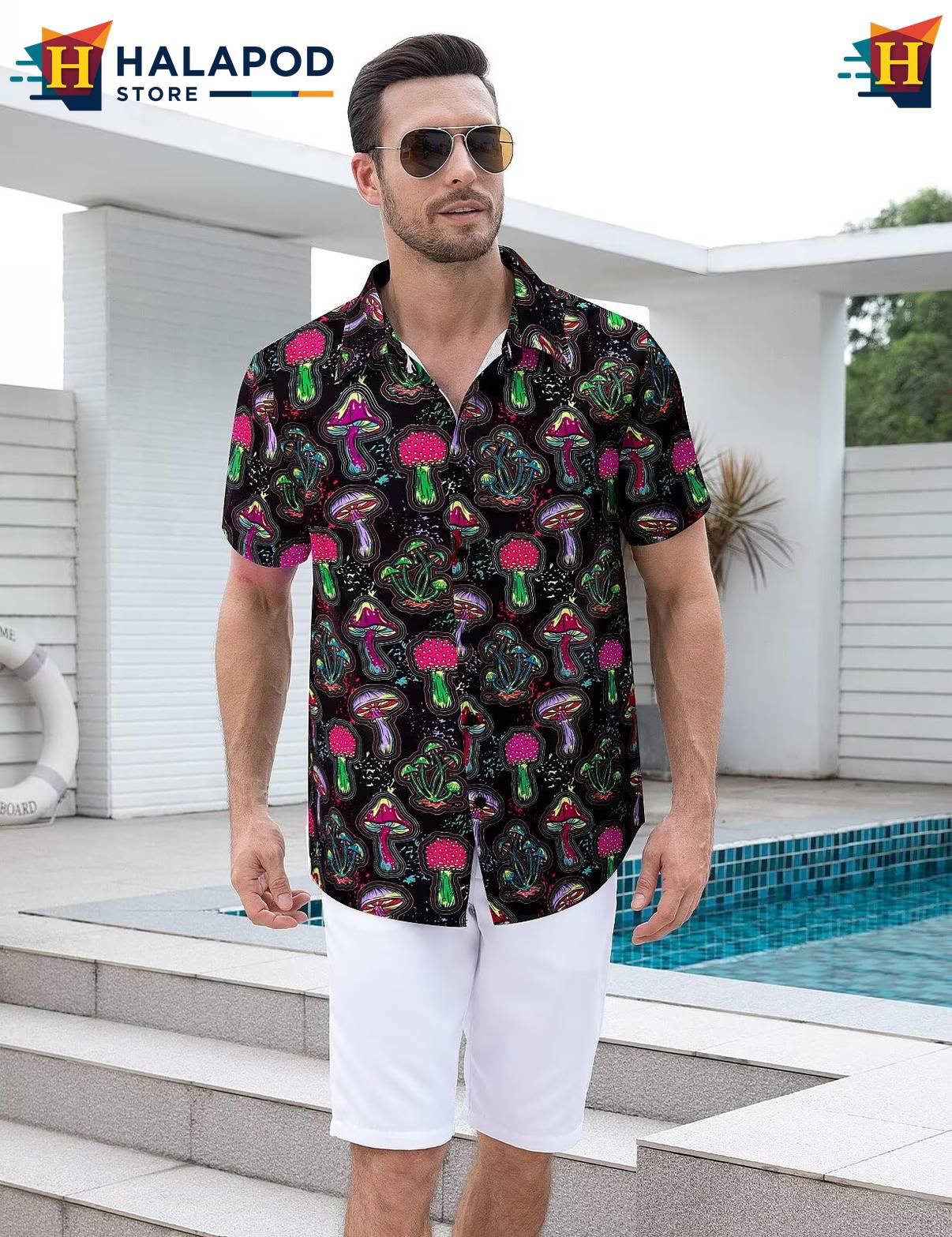 Fantasy Mushrooms Tropical Shirt Mens Tropical Beach Button Down Clothing