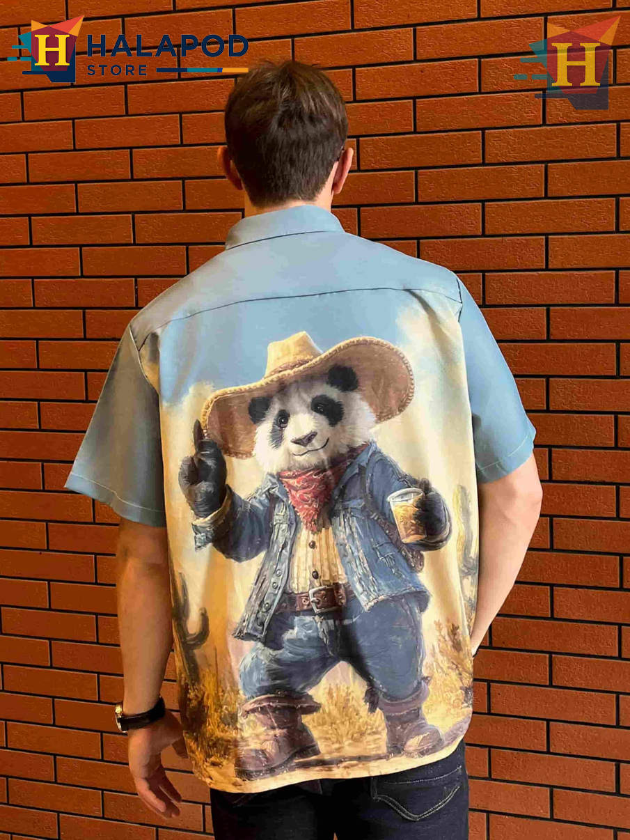 Farmer Panda Hawaiian Shirt Funny Bold Graphic Tropical Casual Beach Shirt