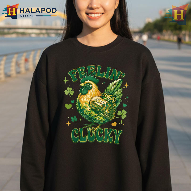 Feelin Clucky Chicken Shamrock Tee St Patricks Day Shirts Funny Farm Humor Design