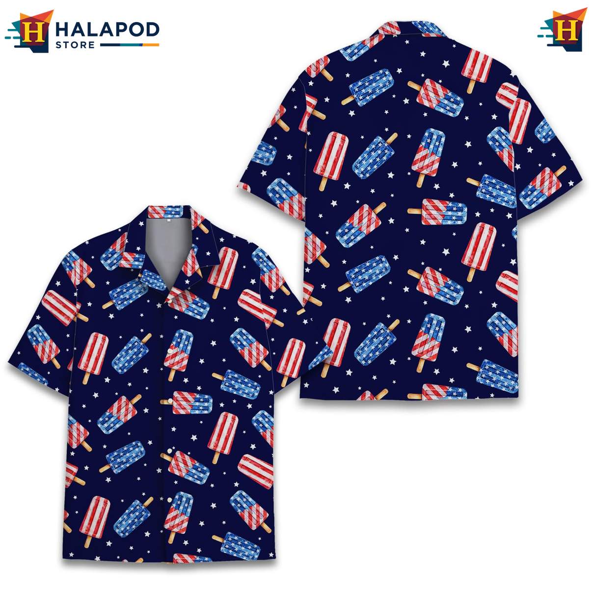 Festive Ice Cream Aloha Tee Shirt, Usa Flag Button Down Shirt For 4th Of July Celebrations