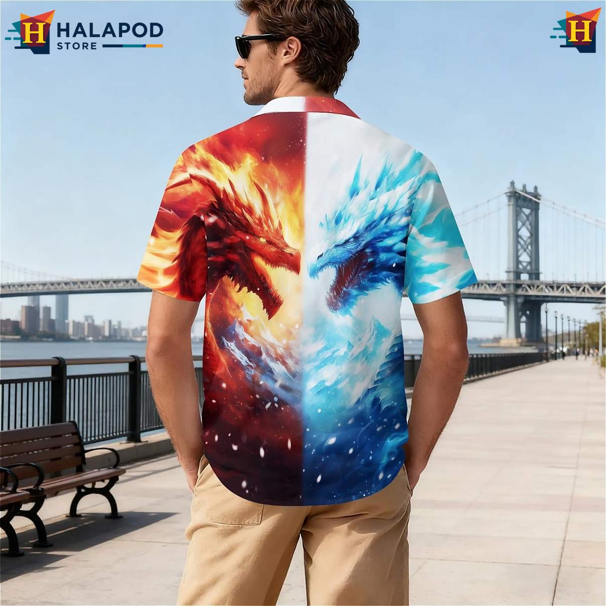 Fire Ice Dragon Tropical Tropical Shirt Short Sleeve Floral Button Down