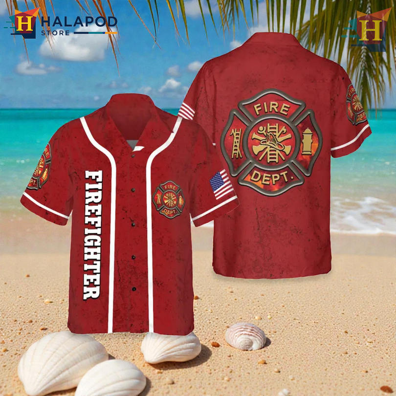 Firefighter Pride Artwork Featured In Button Up Tropical Shirt Summer Style