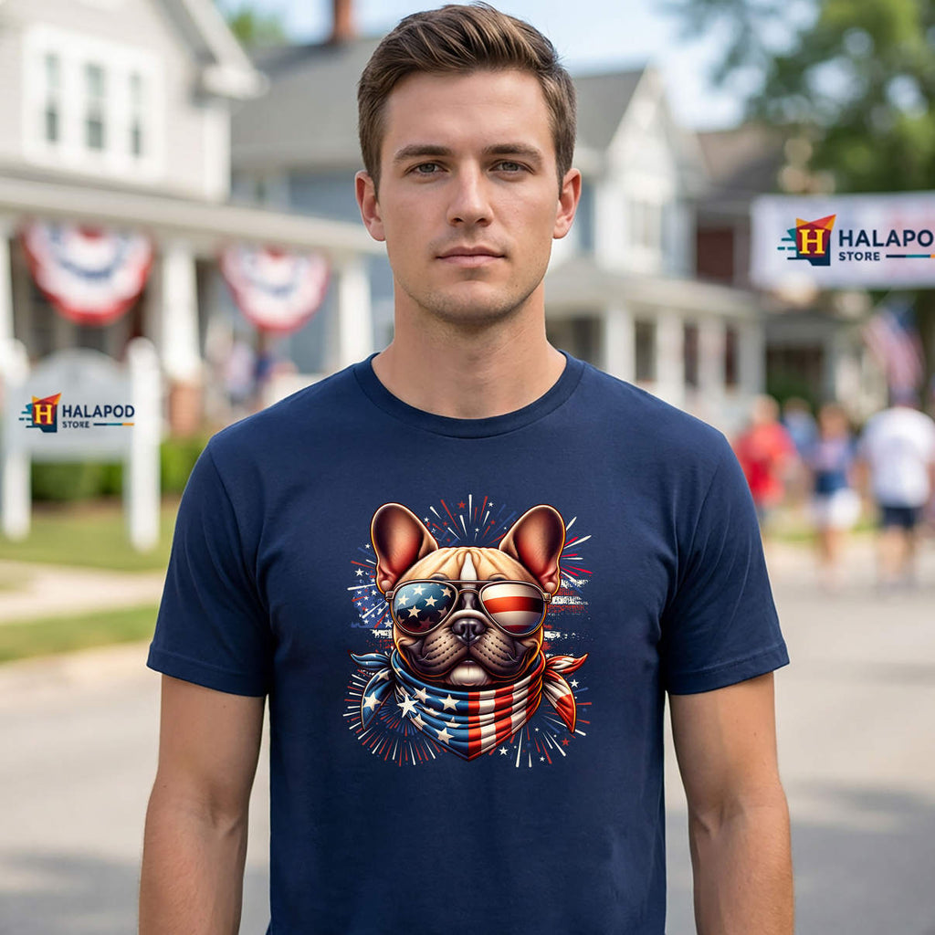 Fireworks USA Frenchie Shirt Patriotic 4th Of July French Bulldog Graphic