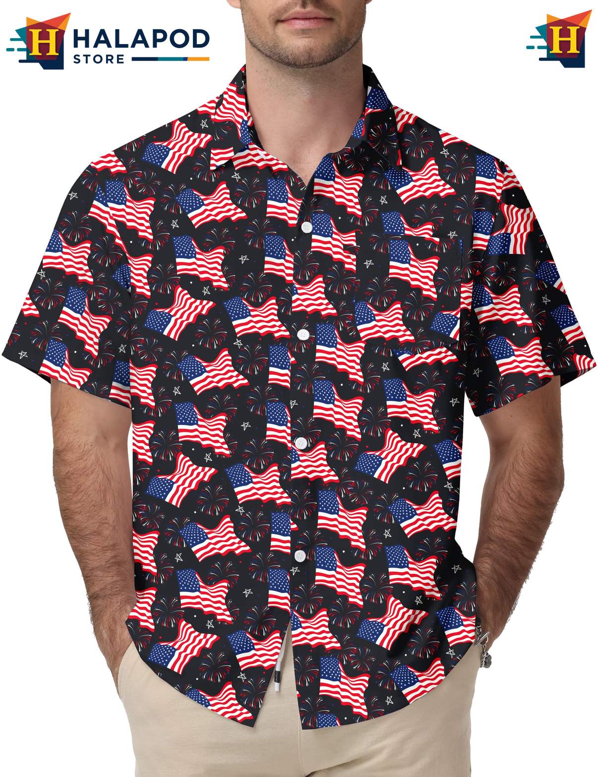 Flag Fireworks Tropical Hawaiian Shirt Casual Funny Short Sleeve Clothing