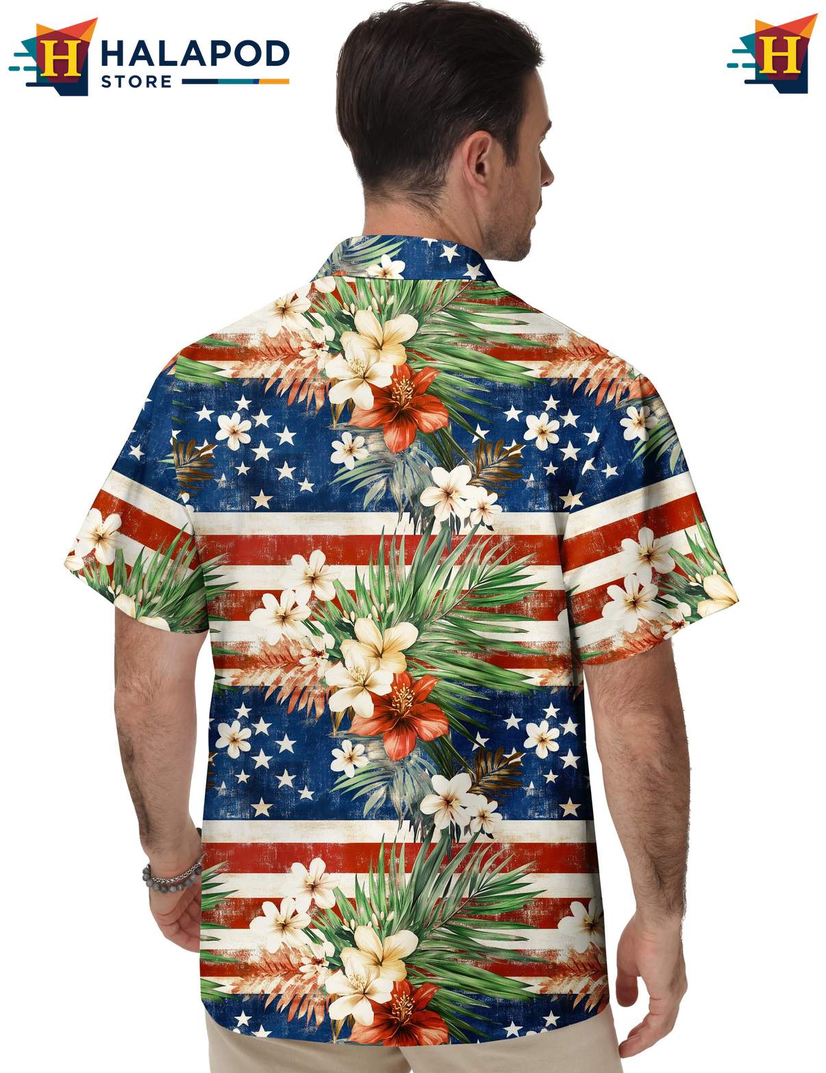 Flag Flowers Tropical Short-sleeve button-up shirt Casual Funny Short Sleeve Summer Tops