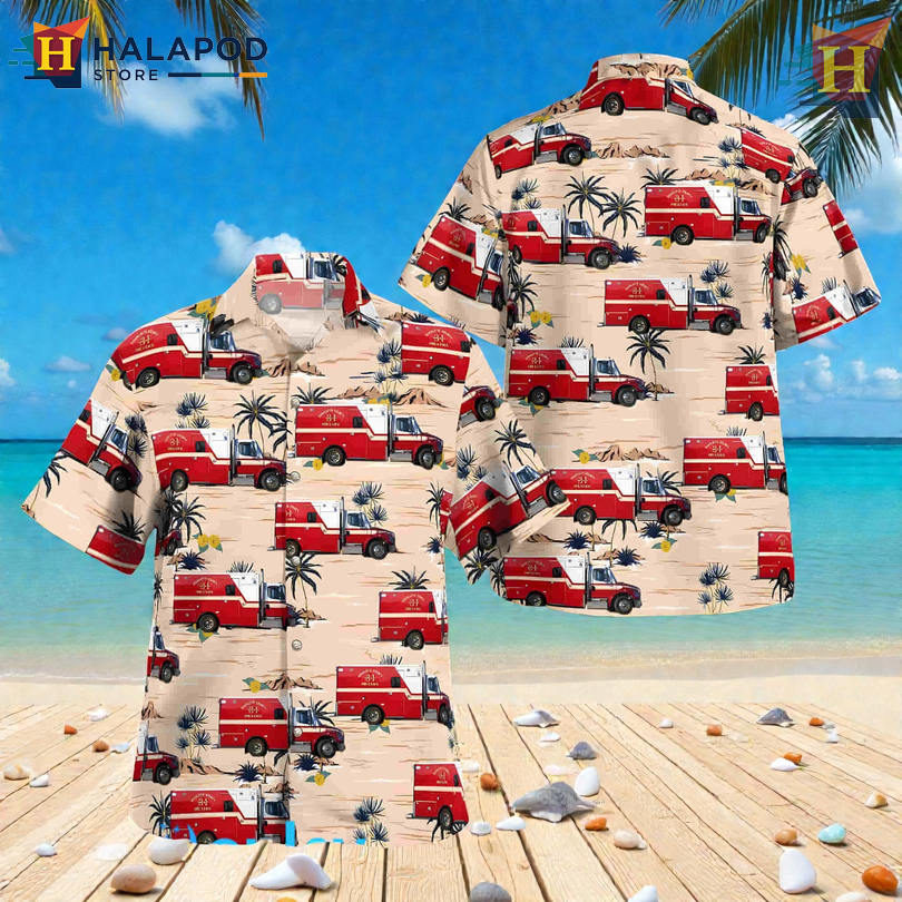 Florida Charlotte County Fire EMS Shown On Vintage Aloha Shirt Classic Fit