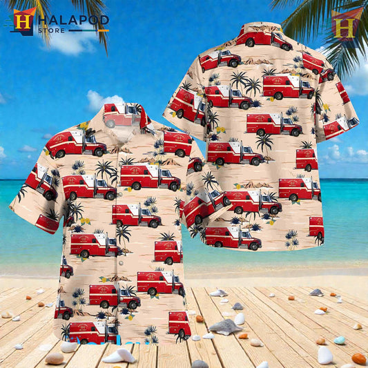 Florida Charlotte County Fire EMS Shown On Vintage Aloha Shirt Classic Fit