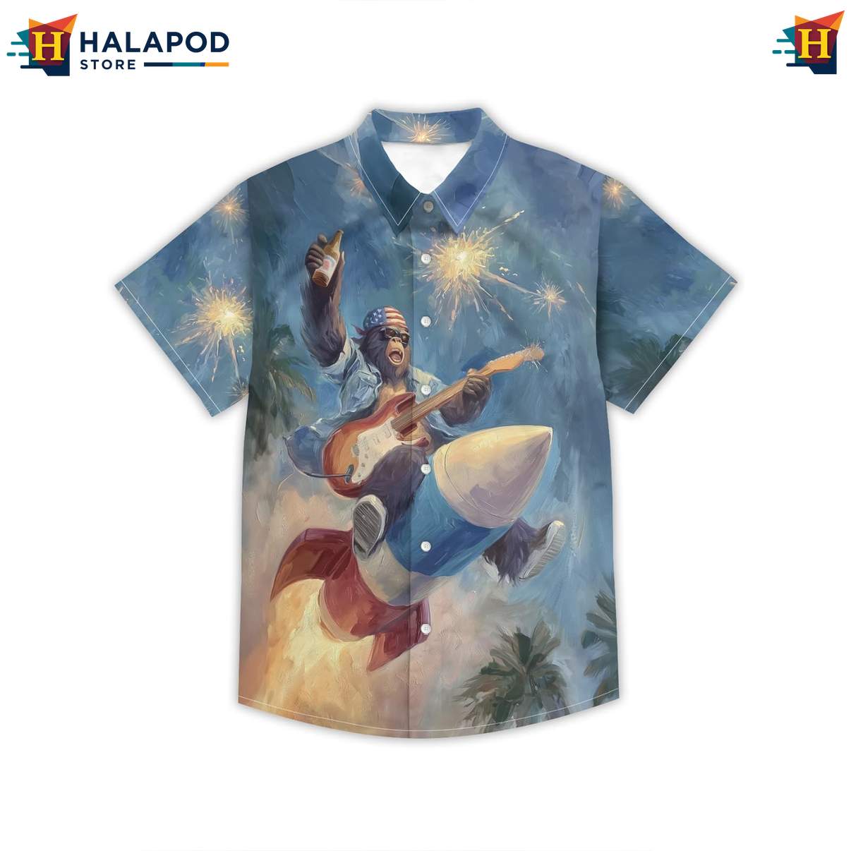Flying Bigfoot Mens Funny Short-sleeve button-up shirt Retro Graphic Aloha Summer Tops
