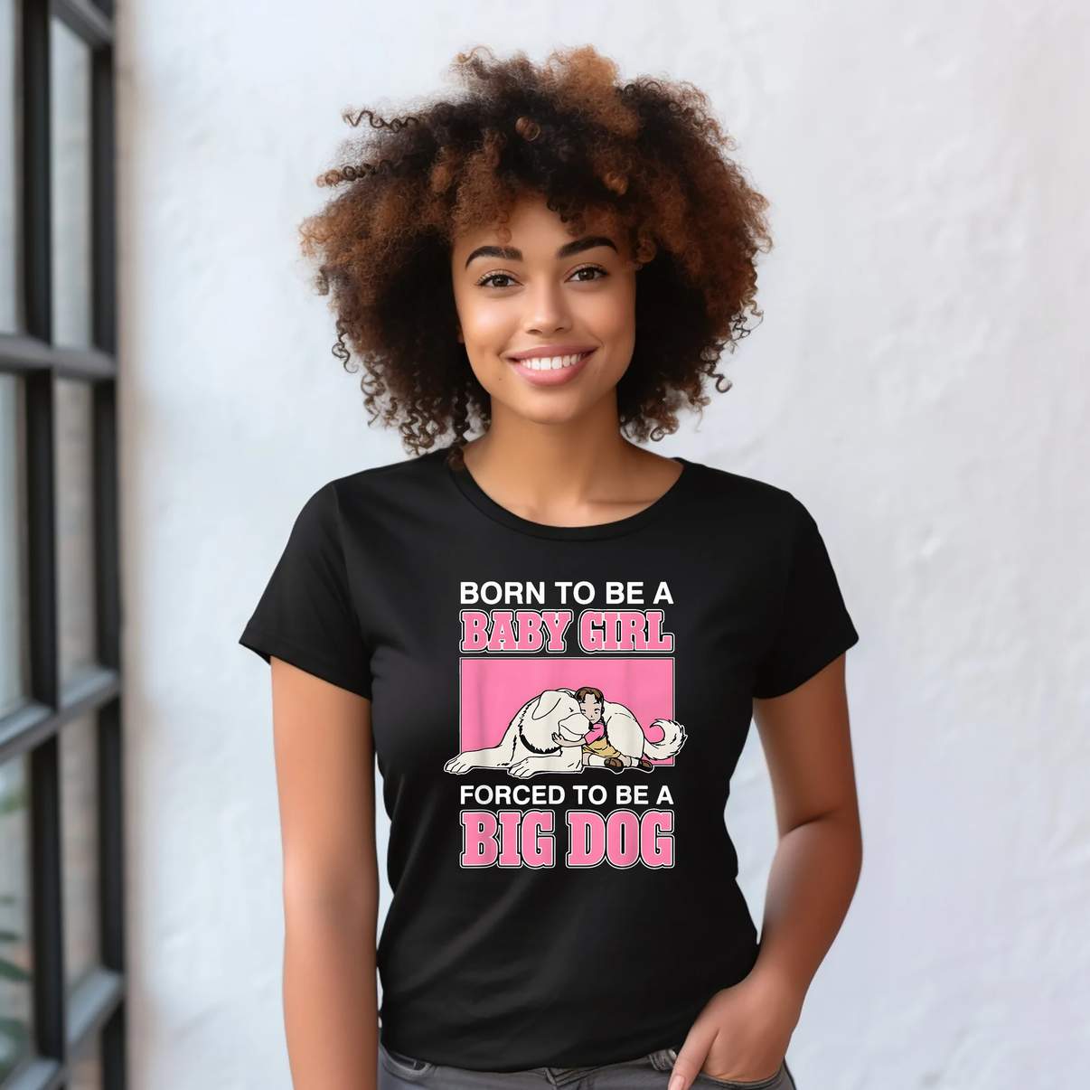 Forced To Be A Big Dog Meme Shirt Born To Be Baby Girl Graphic For Men