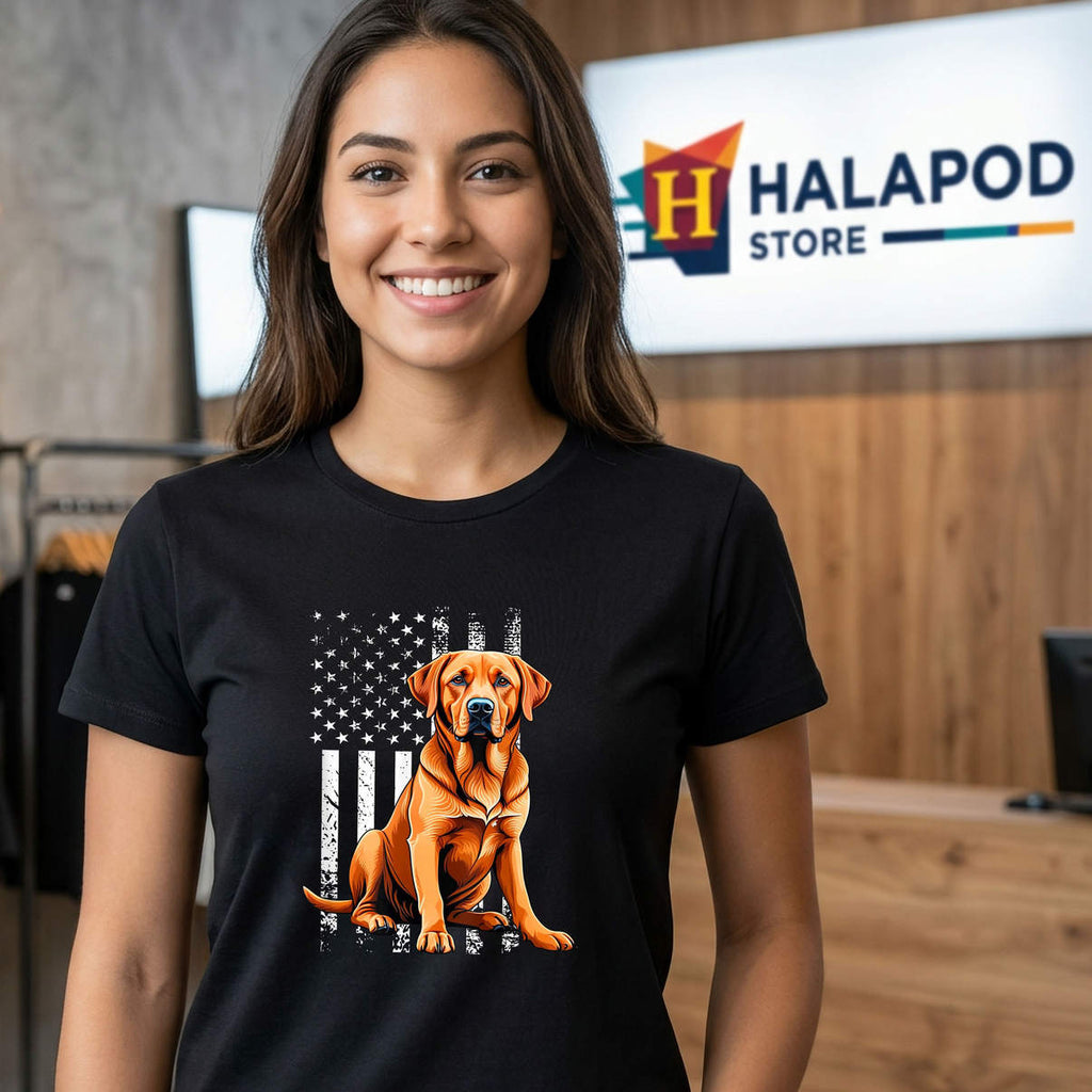 Fox Red Labrador Owner USA Flag Shirt Patriotic Dog Lover Casual Graphic Mens