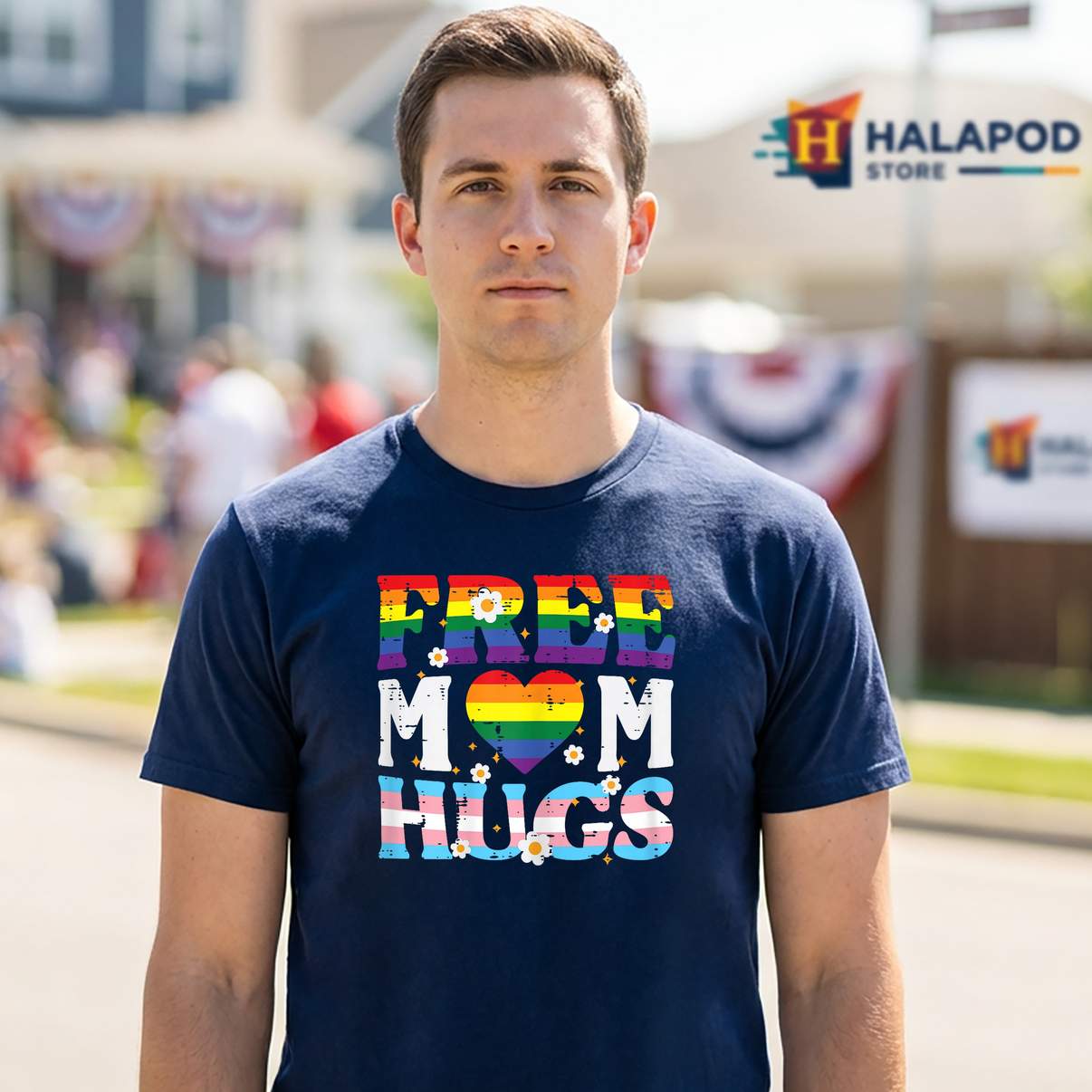 Free Mom Hugs Gay Pride T-Shirt Month LGBTQ Ally Trans Funny Graphic For Womens