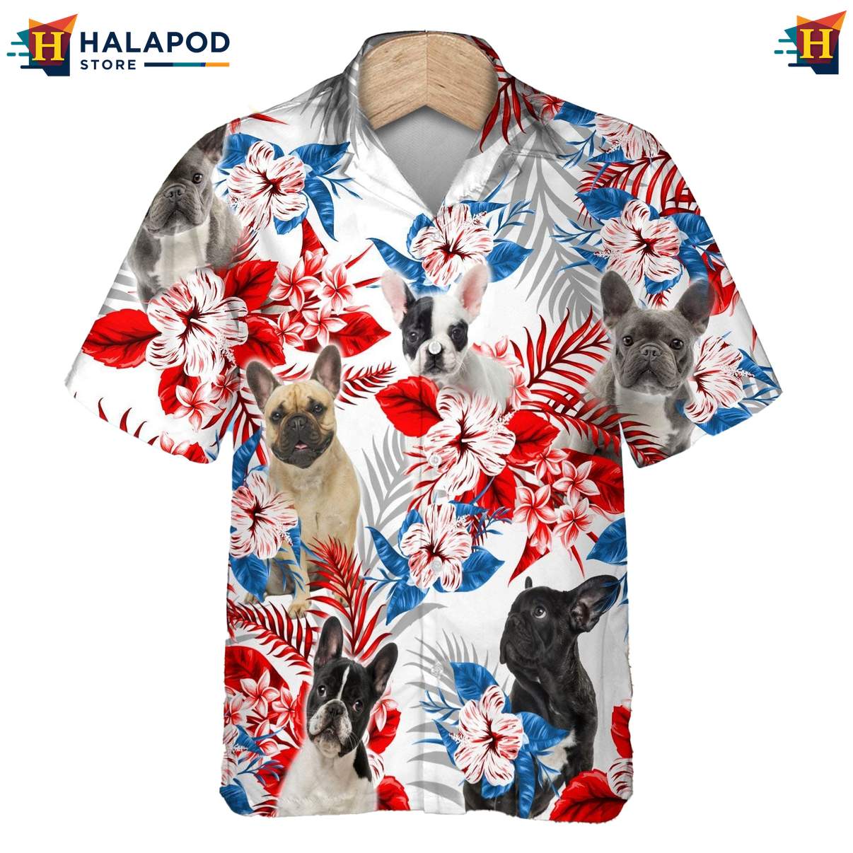 French Bulldog Dog Hawaiian Shirt Tropical Leaf Aloha Button Down Clothing