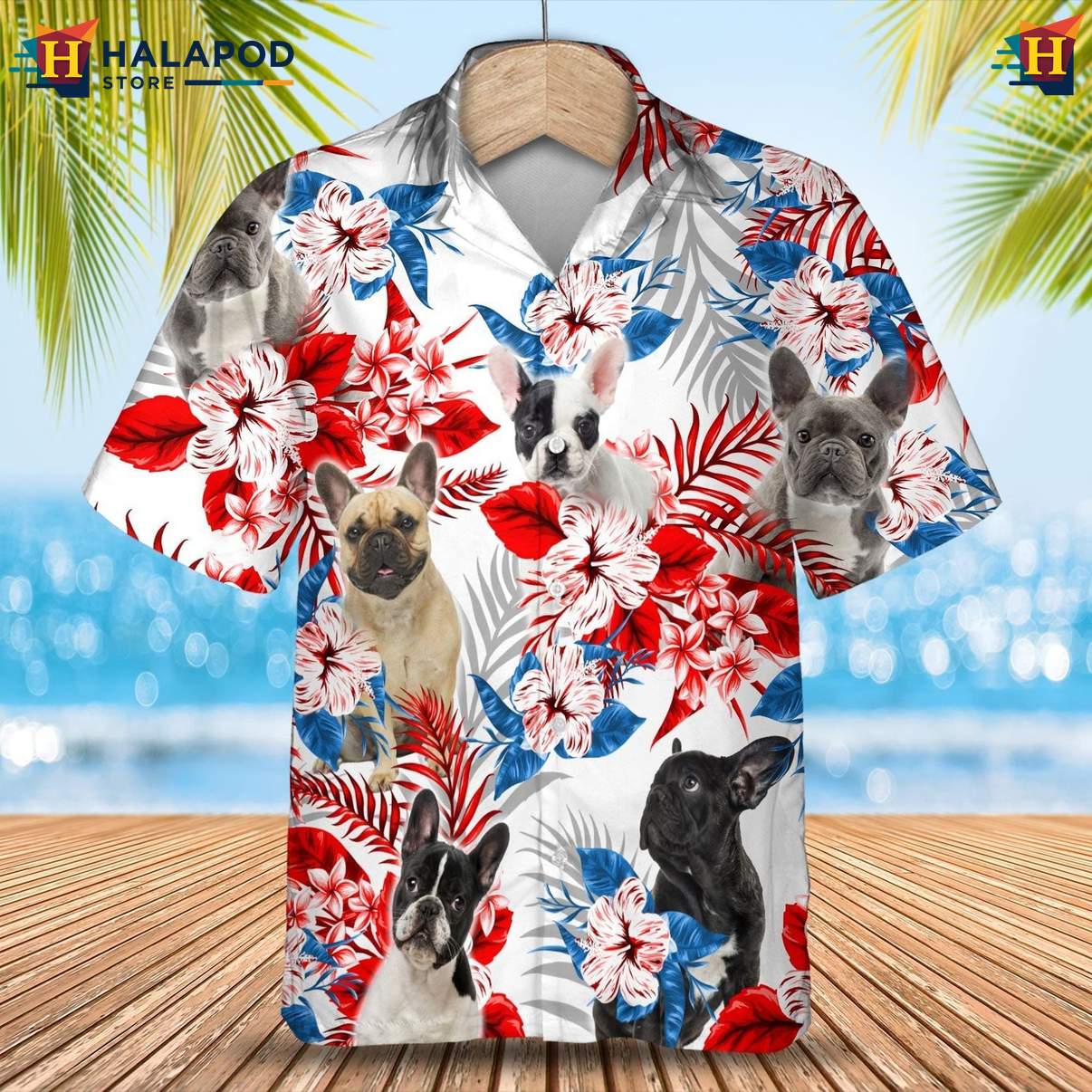 French Bulldog Dog Tropical Shirt Tropical Leaf Aloha Button Down Clothing