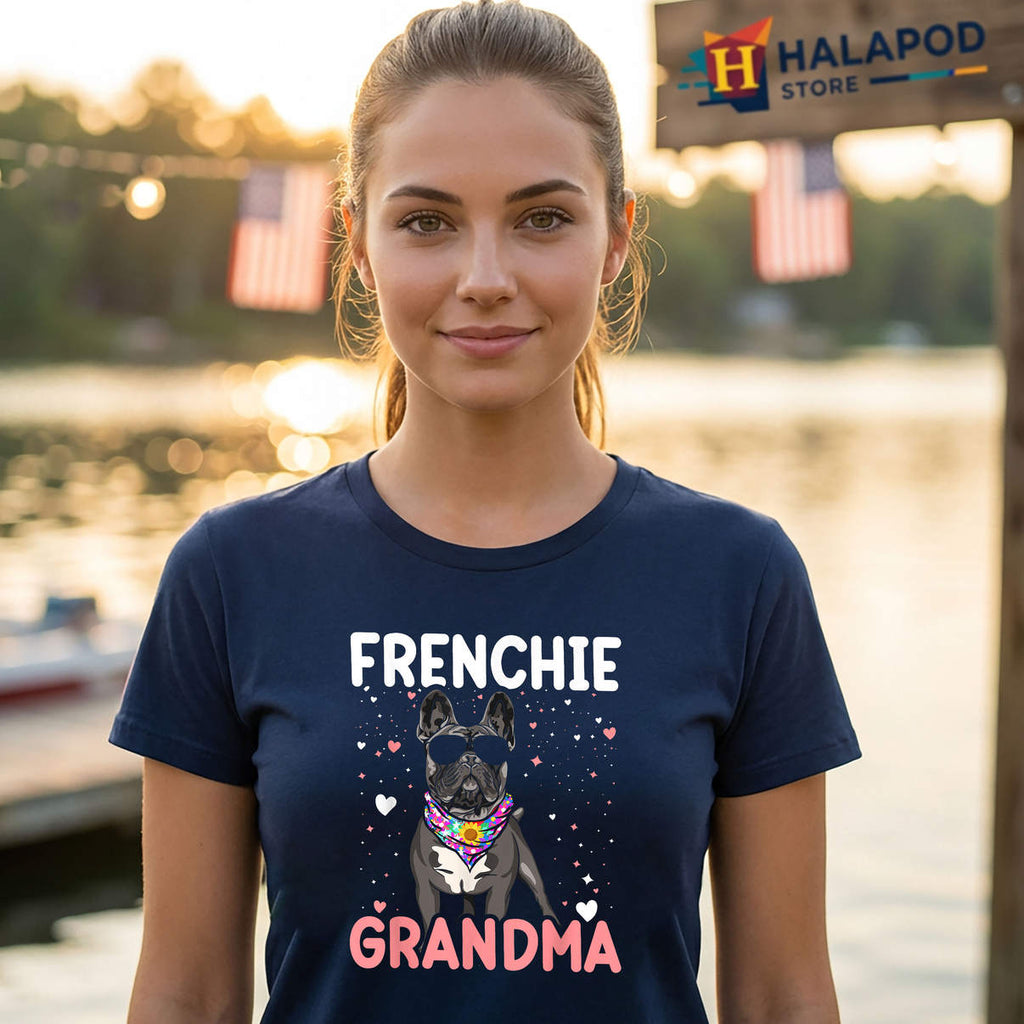 French Bulldog Grandma Shirt Funny Frenchie Dog Lover Casual Graphic Womens