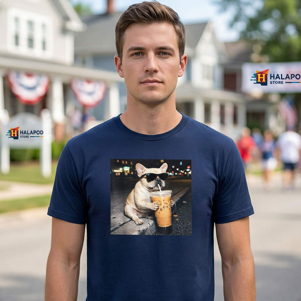 French Bulldog Iced Coffee Shirt Funny Frenchie Humor Novelty Graphic Mens