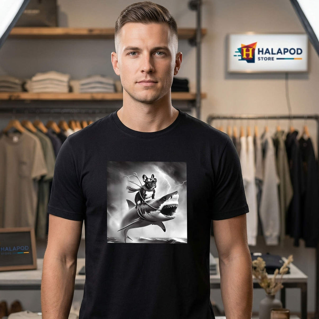 French Bulldog Riding Shark Shirt Tornado Funny Dog Meme Graphic Novelty