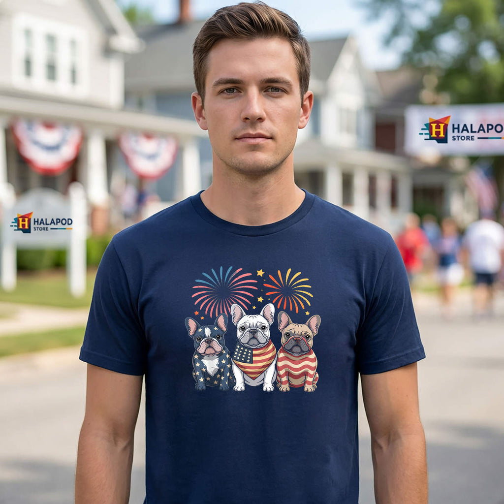Frenchie Bulldog USA Flag Shirt American Patriotic 4th Of July Graphic Mens