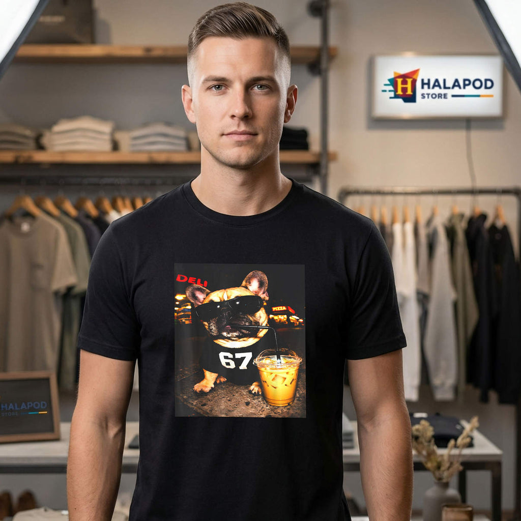 Frenchie Iced Coffee 67 Meme Shirt Funny French Bulldog Six Seven Humor Mens