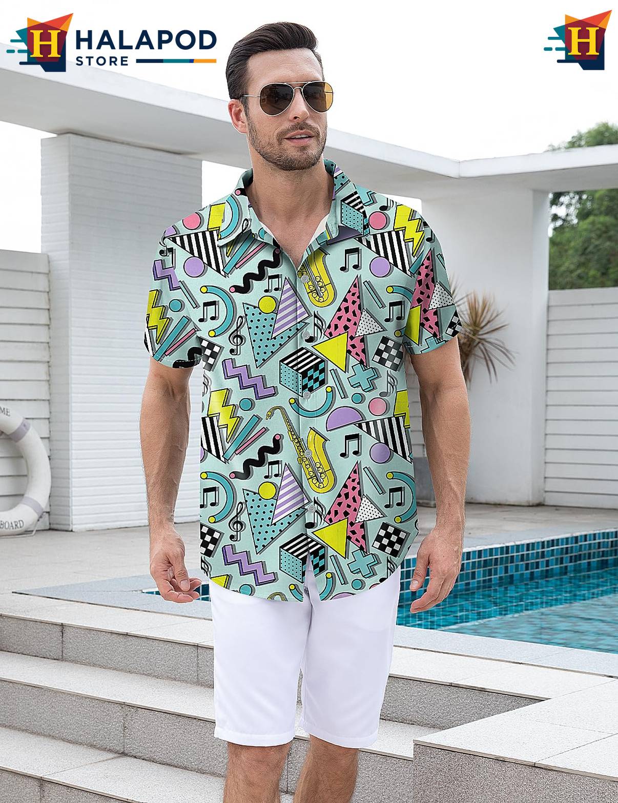 Freshgreen Geometric Tropical Shirt Mens Tropical Beach Button Down Apparel