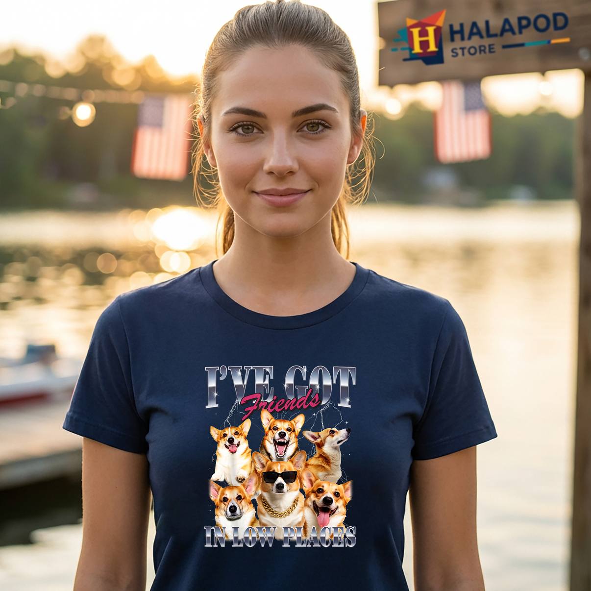 Friends In Low Places Corgi TShirt 90s Style Dog Owner Funny Graphic Men