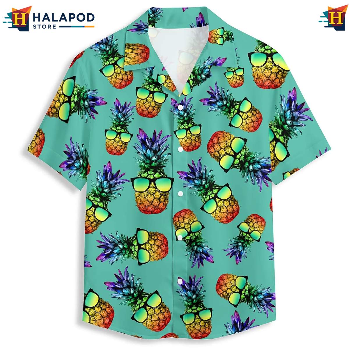 Fun Pineapple Sunglasses Print Shirt Tropical Hawaiian Short Sleeve Tops